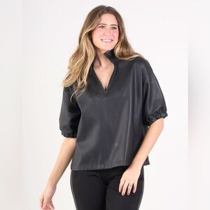 Emily McCarthy Poppy Top black faux vegan leather Size S
